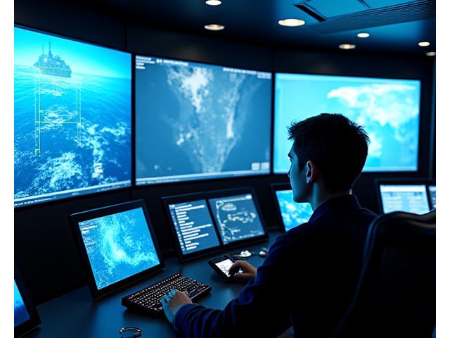 Ship bridge simulator with multiple screens